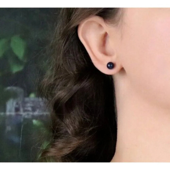 14k Yellow Gold Blue Lapis Lazuli 7mm Ball Bead Earrings Stud Post - Picture 2 of 8